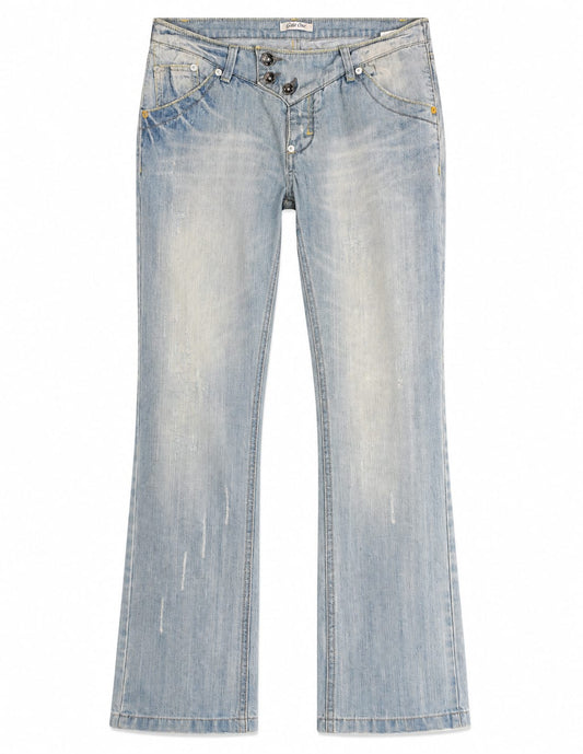 Light Wash Low-Rise Distressed Bootcut Jeans