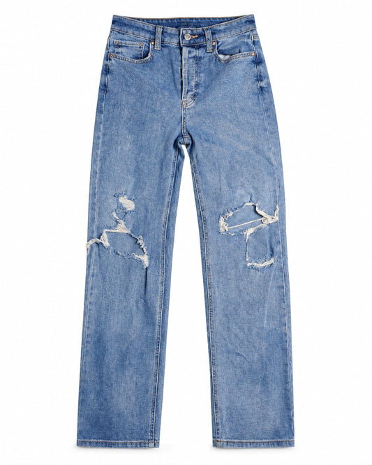 Light Blue Wash High-Rise Distressed Straight-Leg Jeans
