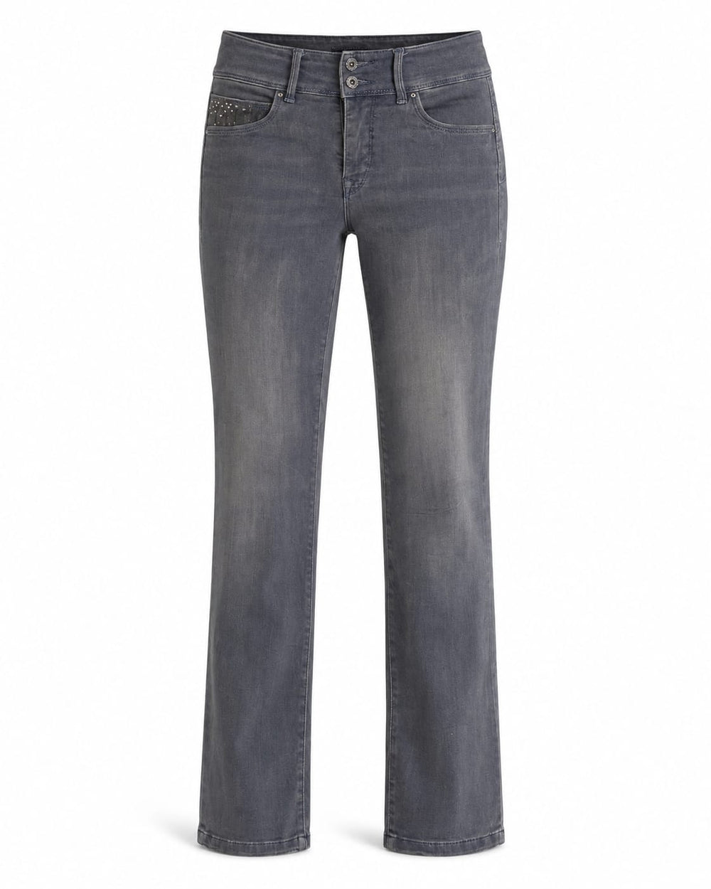 Grey Wash Mid-Rise Bootcut Jeans with Studded Detail