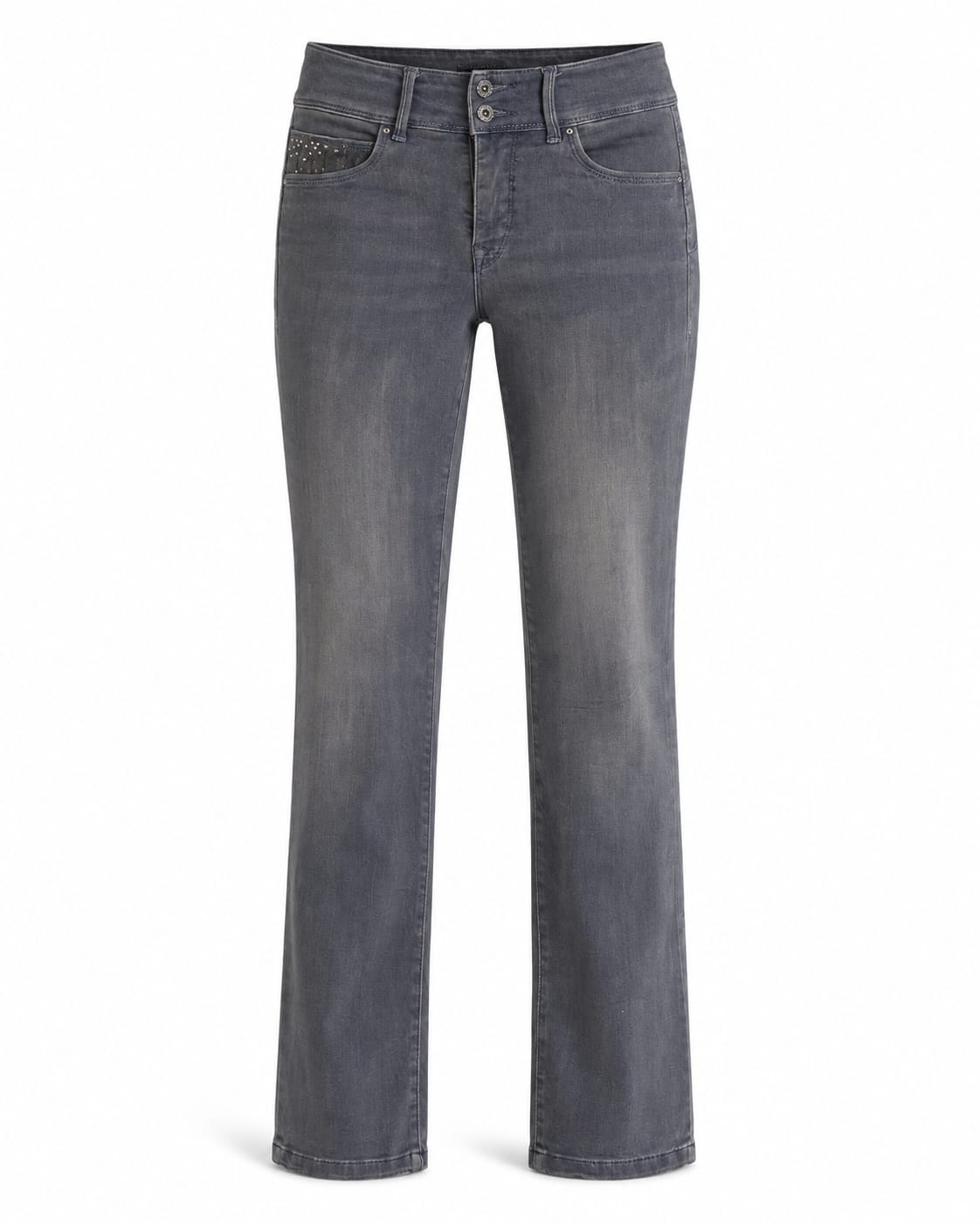 Grey Wash Mid-Rise Bootcut Jeans with Studded Detail