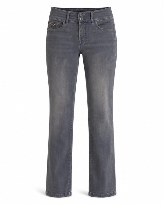 Grey Wash Mid-Rise Bootcut Jeans with Studded Detail