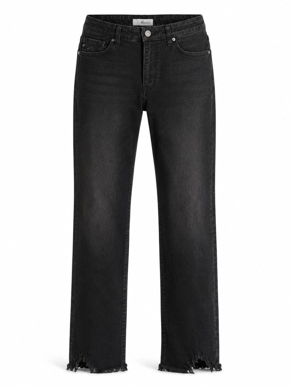 Washed Black High-Rise Straight-Leg Jeans with Raw Hem