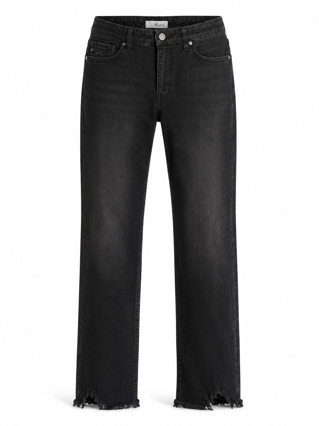 Washed Black High-Rise Straight-Leg Jeans with Raw Hem
