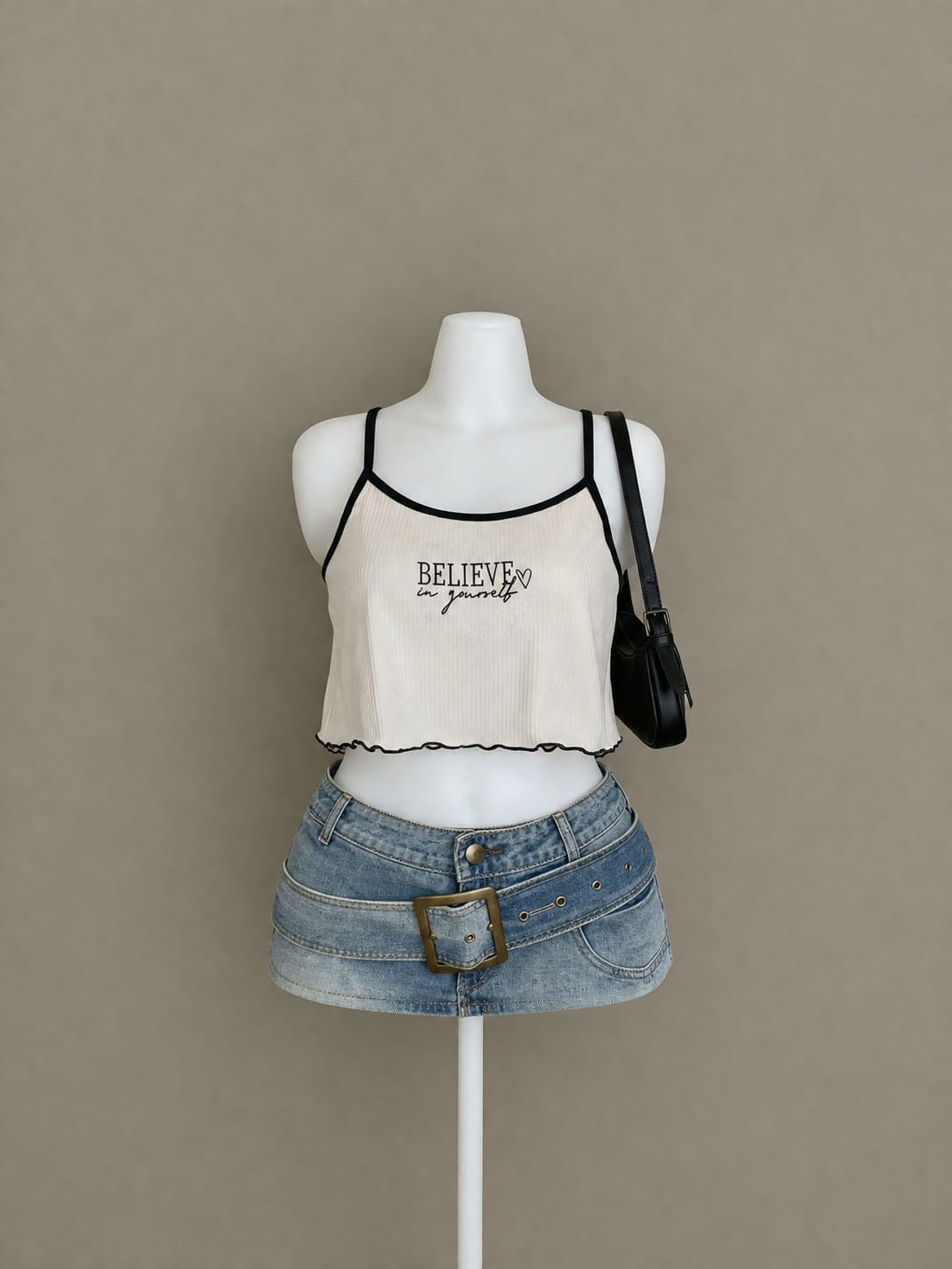 Cream Ribbed Graphic Cami Crop Top – Believe in Yourself - Product Photo