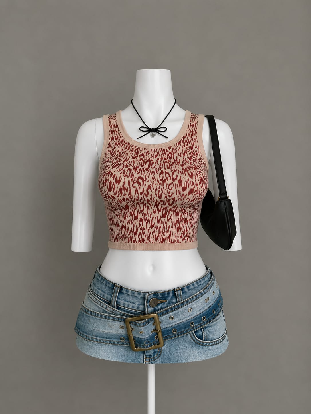 Pink Leopard Print Ribbed Sleeveless Crop Top - Product Photo