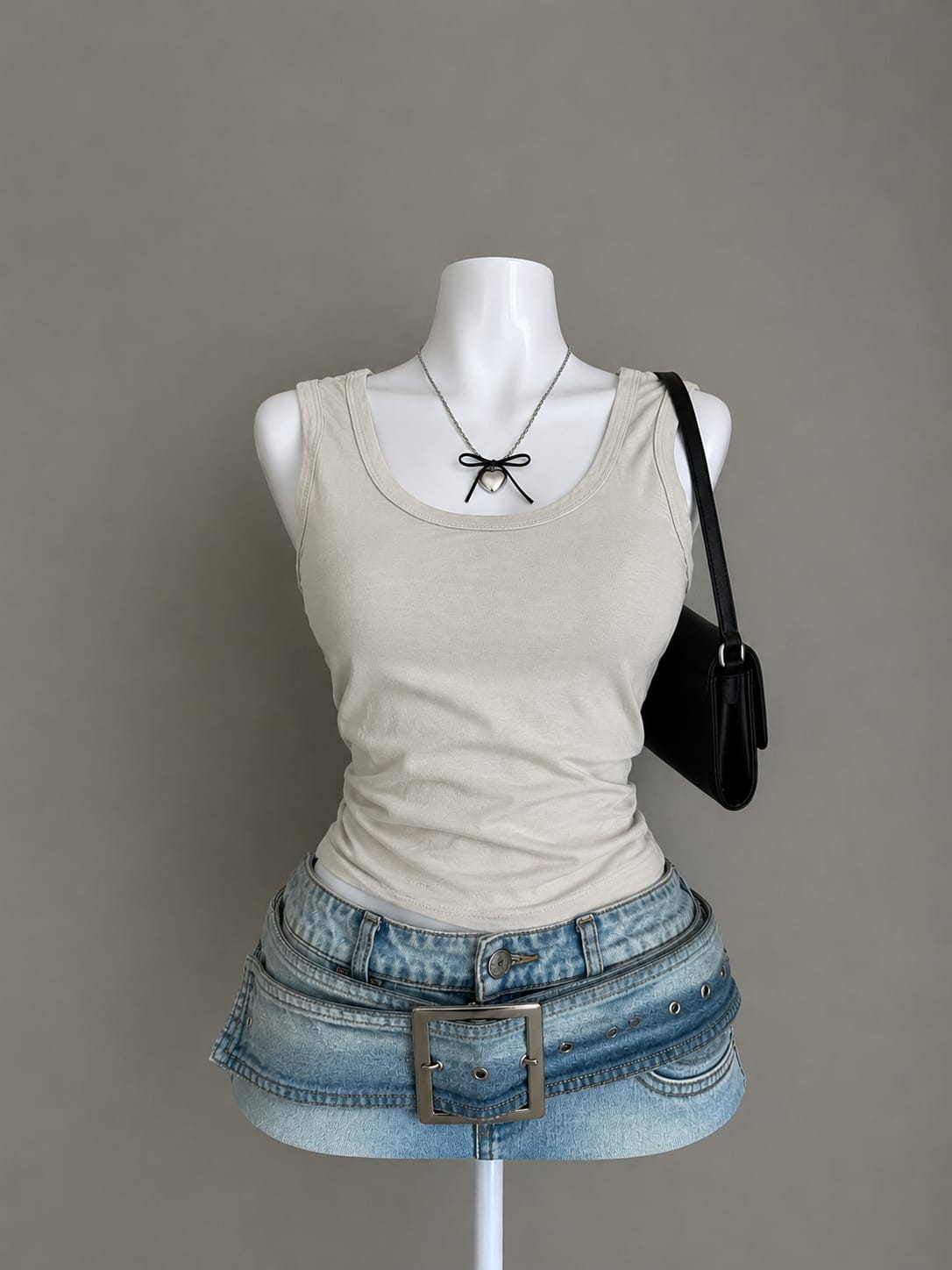 Cream Fitted Scoop Neck Tank Top
