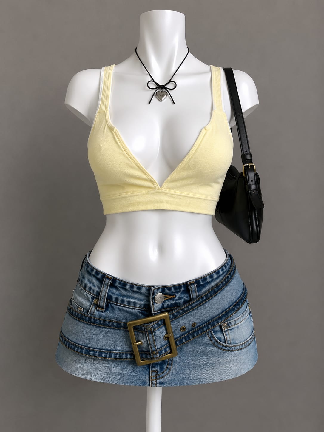 Pale Yellow Ribbed V-Neck Wrap Crop Bralette Top