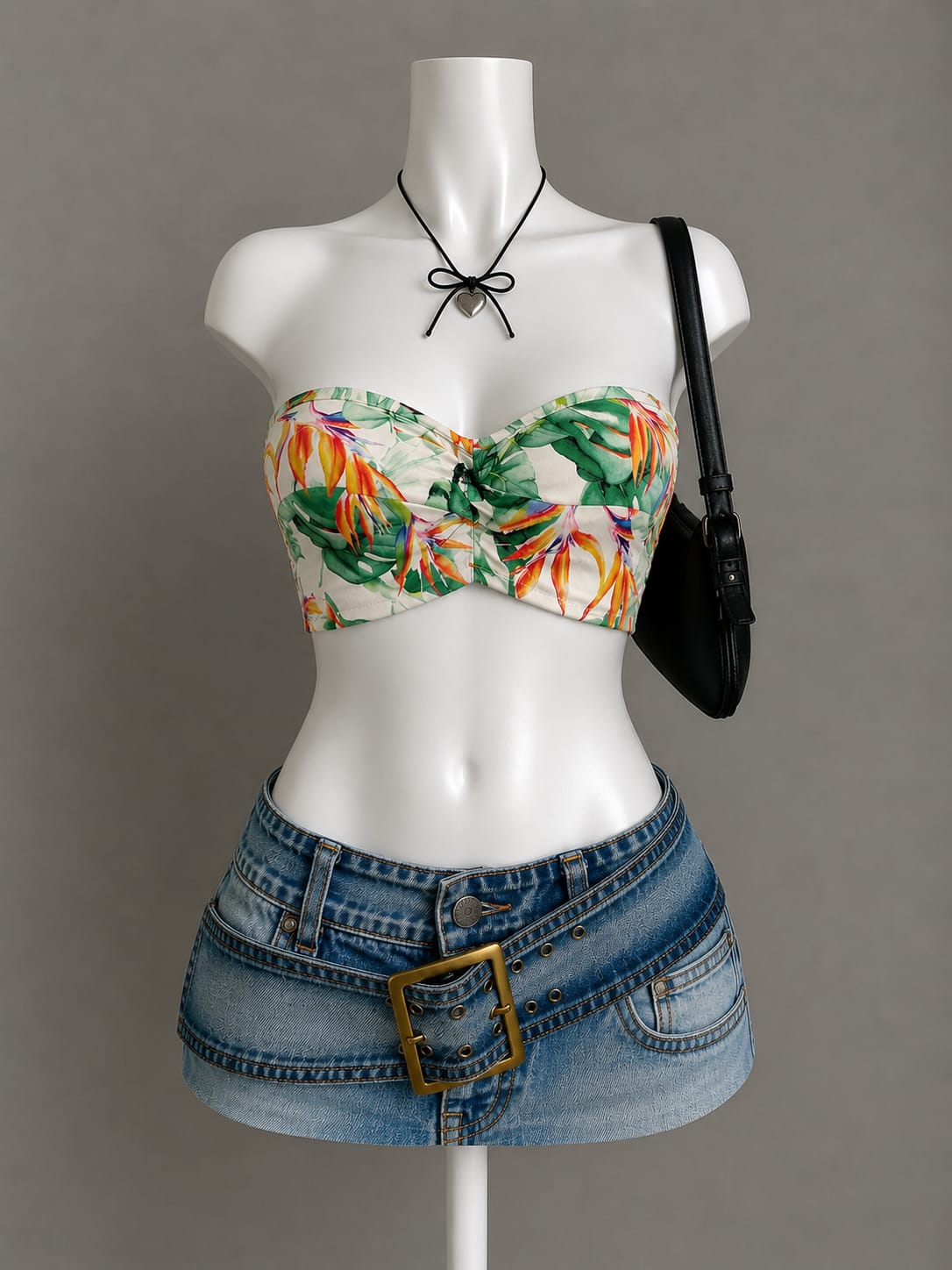 Tropical Print Twist Knot Bandeau Crop Top
