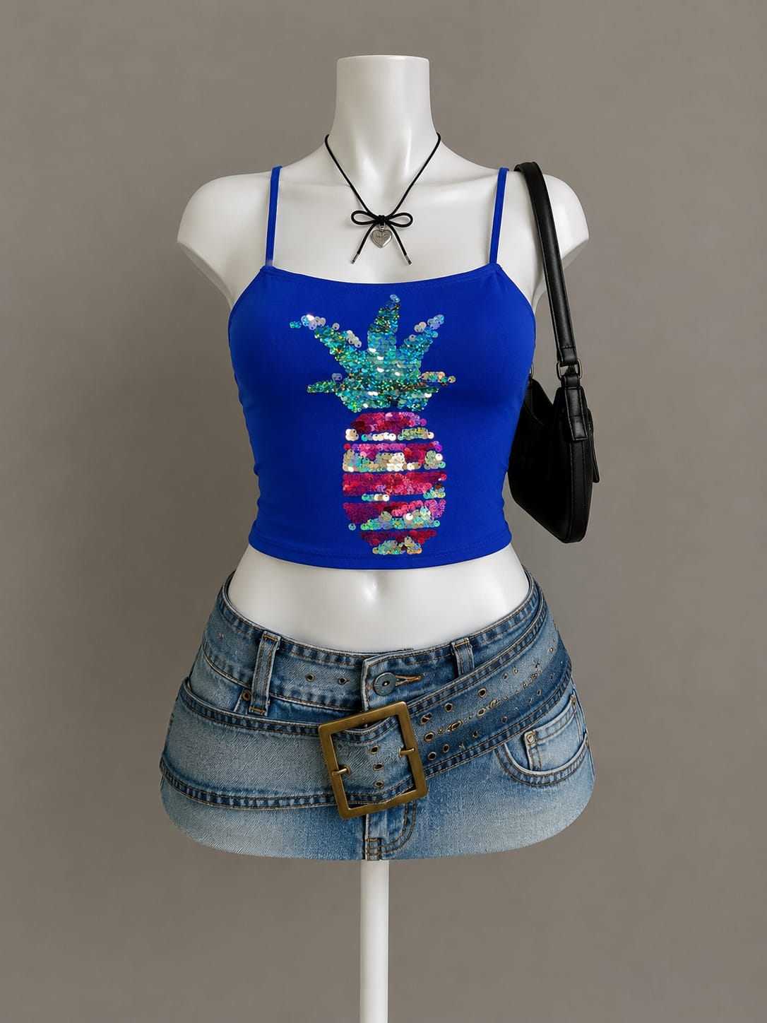 Royal Blue Sequin Pineapple Cami Crop Top