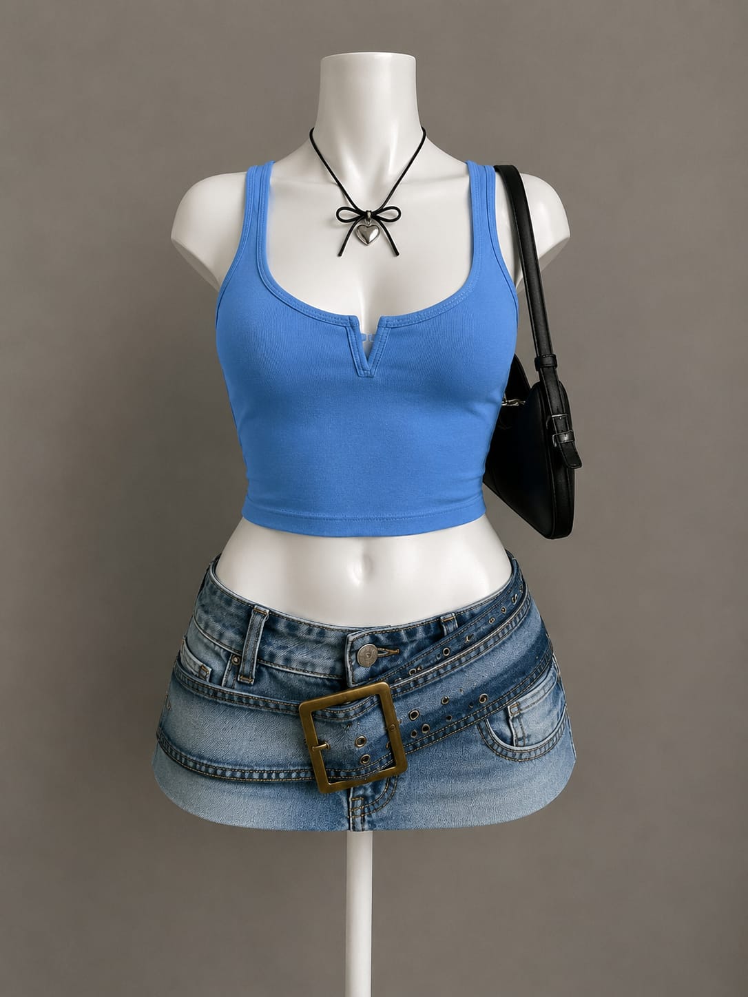 Sky Blue Ribbed V-Notch Neck Crop Top