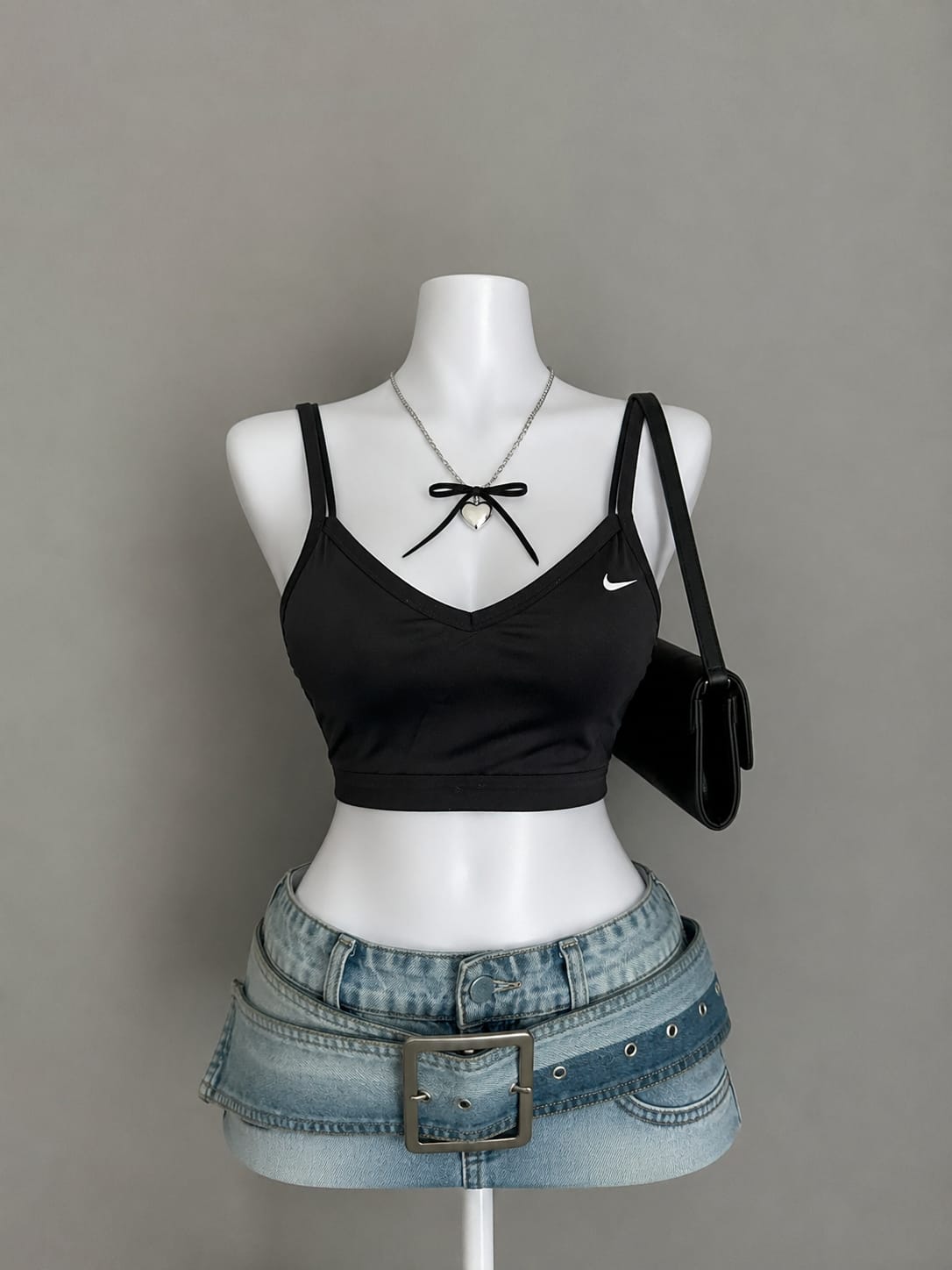 Black Nike V-Neck Spaghetti Strap Sports Crop Top - Front View