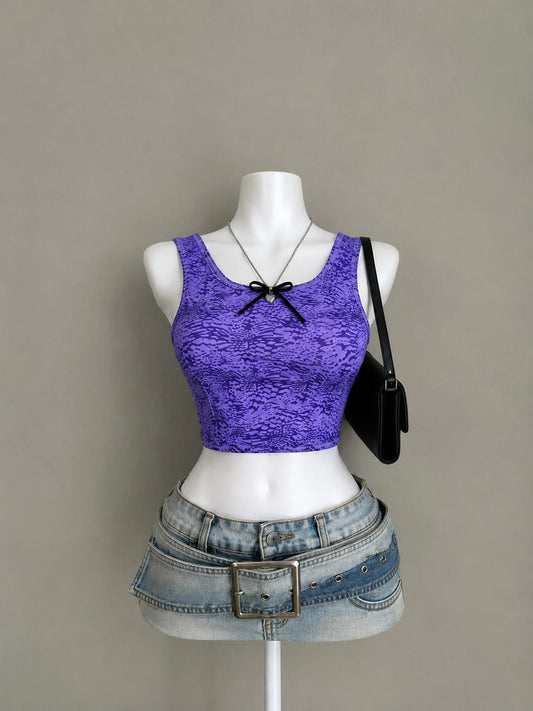 Purple Abstract Print Crop Top - Front View