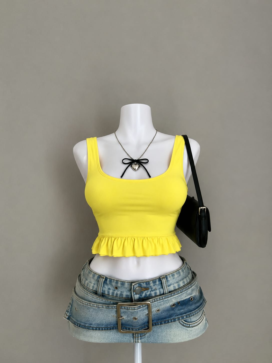 Yellow Ruffle Hem Crop Top - Front View