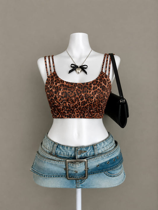 Brown Leopard Print Crop Top - Front View