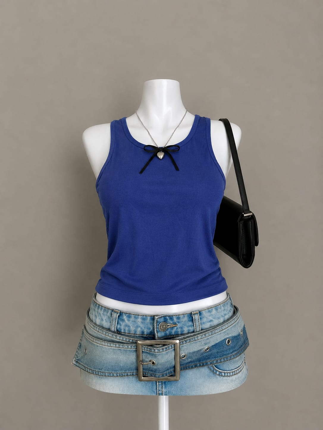 Royal blue ribbed tank crop top - front view on mannequin