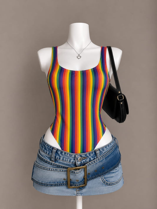 Rainbow Striped Sleeveless Bodysuit