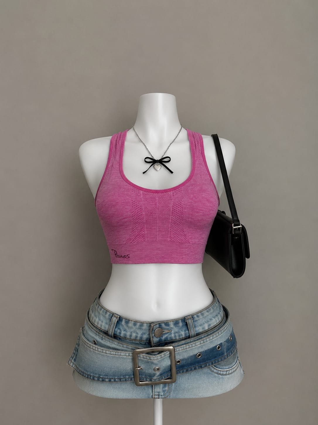 Hot Pink Lace Knit Racerback Crop Top - Front View