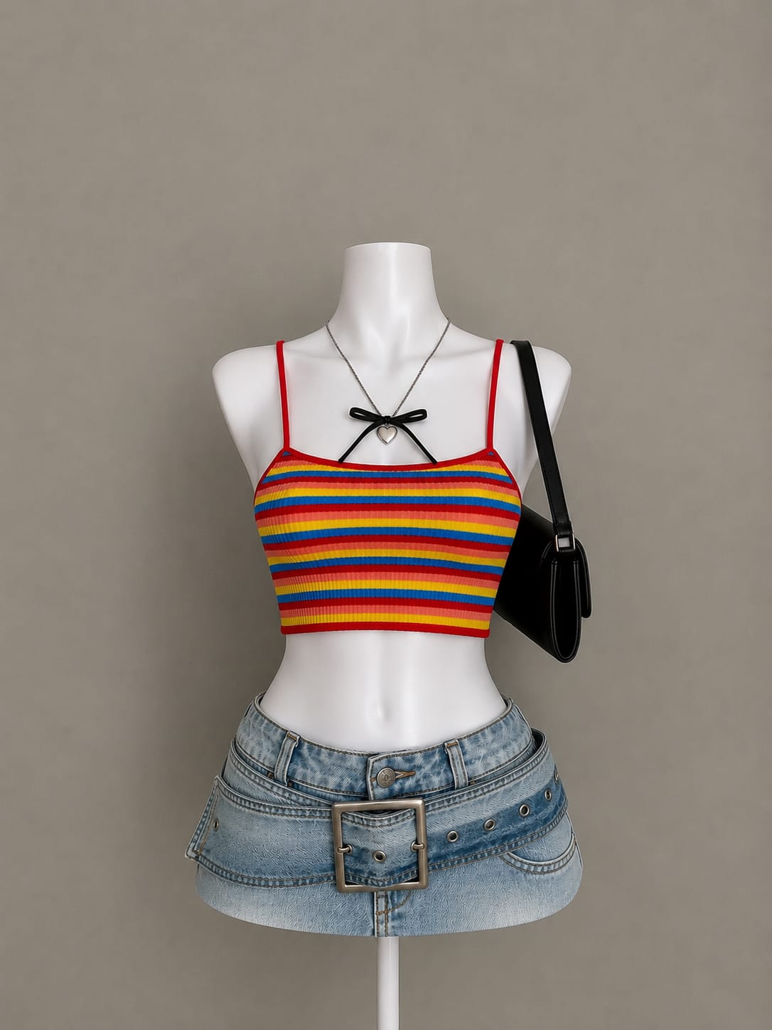 Rainbow Striped Ribbed Cami Crop Top