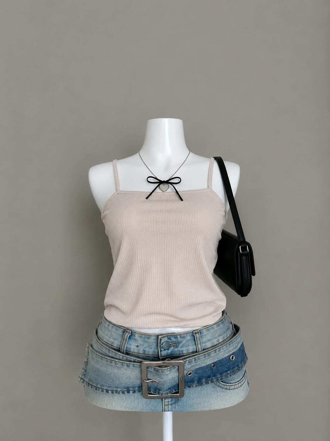 Beige Ribbed Textured Square Neck Cami Top