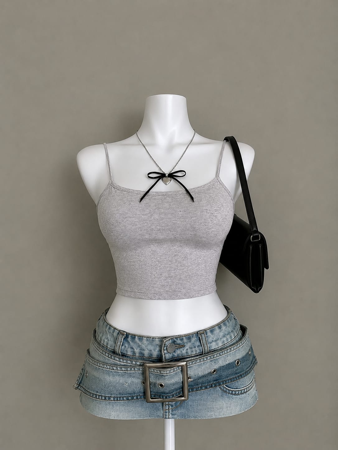 Light Grey Spaghetti Strap Scoop Neck Crop Cami Top