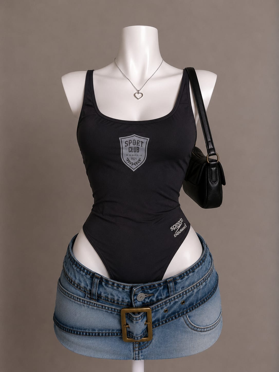 Black Sport Club Graphic Print Sleeveless Bodysuit