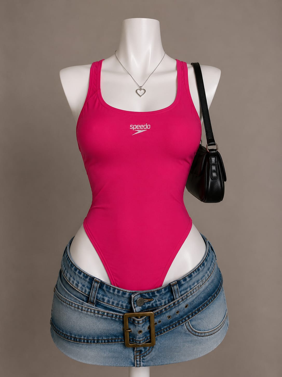 Hot Pink Speedo Logo Square Neck Sleeveless Bodysuit