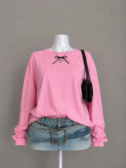 Pink Oversized Long Sleeve Top