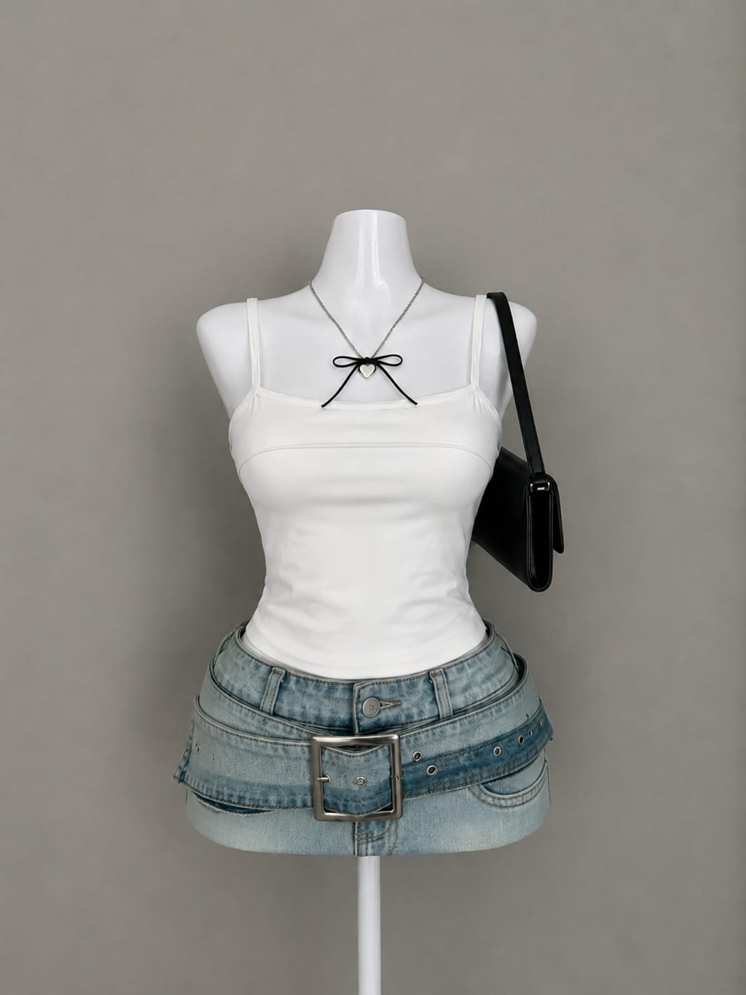 White Fitted Ribbed Spaghetti Strap Cami Top
