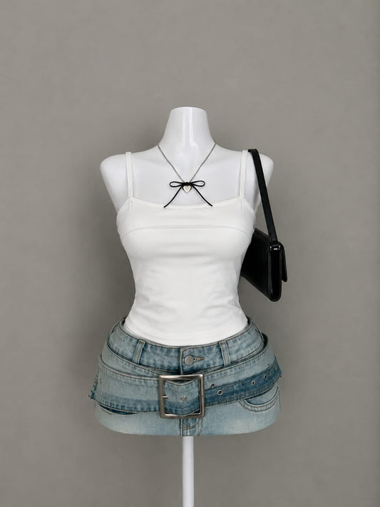 White Fitted Ribbed Spaghetti Strap Cami Top