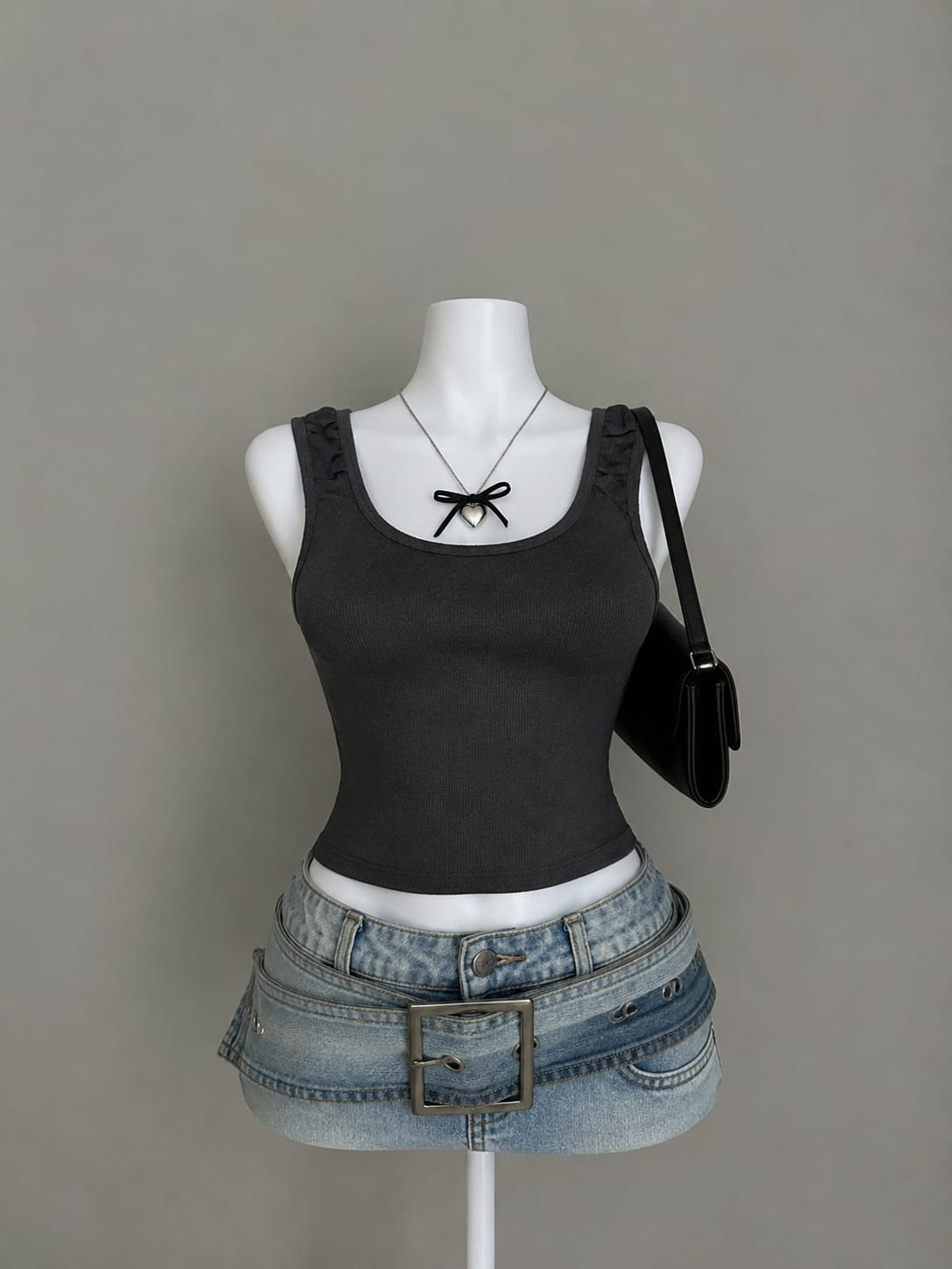 Charcoal Grey Fitted Ribbed Tank Top