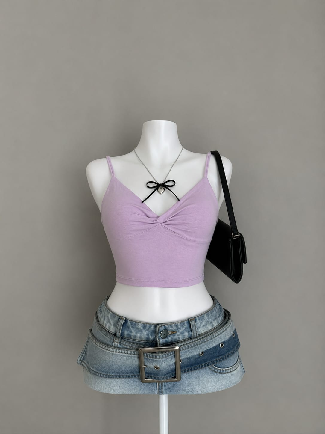 Lavender Twisted Knot Front V-Neck Spaghetti Strap Crop Top