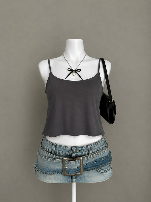 Charcoal Grey Spaghetti Strap Cami Crop Top
