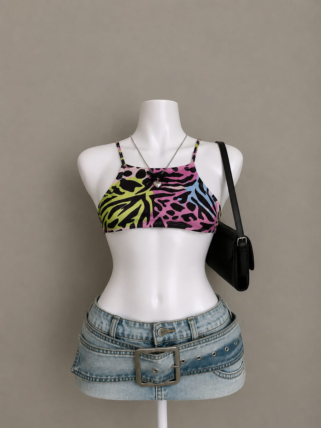 Multicolor Animal Print Halter Neck Crop Top