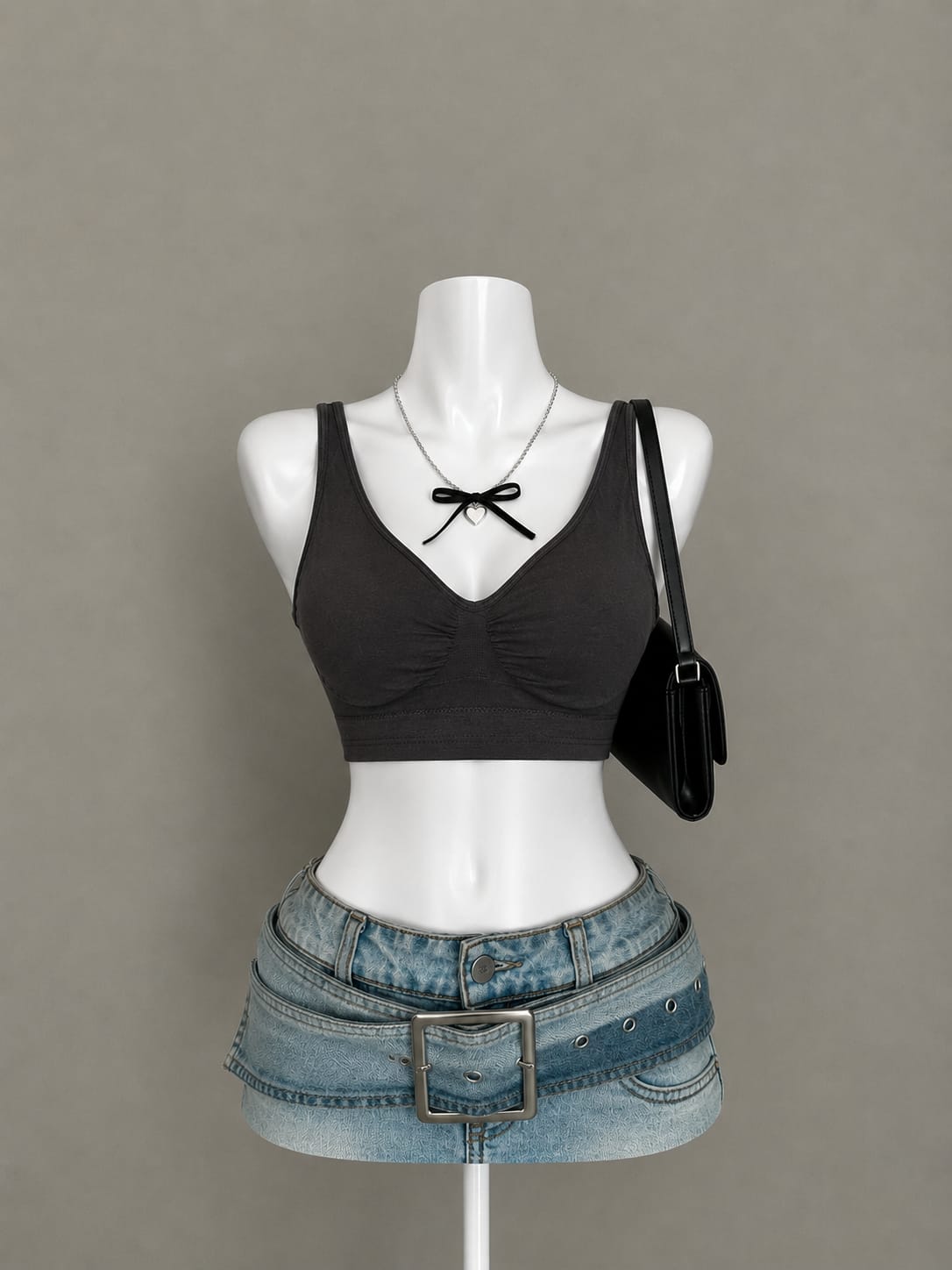 Black V-Neck Ruched Crop Top