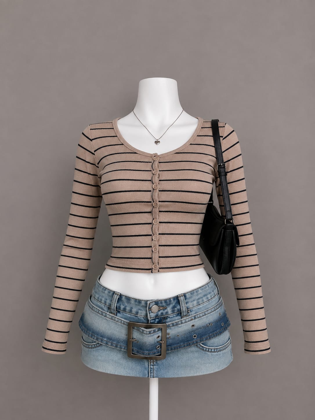 Beige Striped Cardigan
