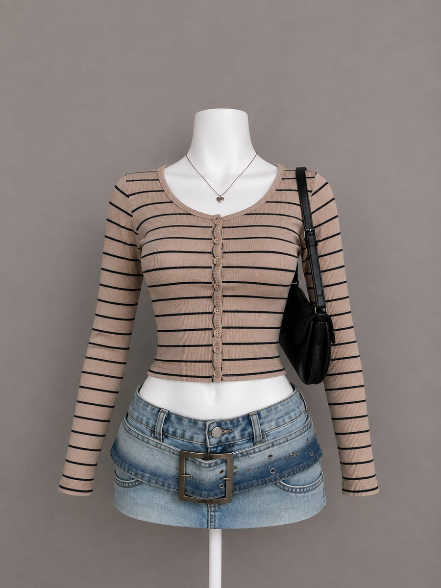 Beige Striped Cardigan