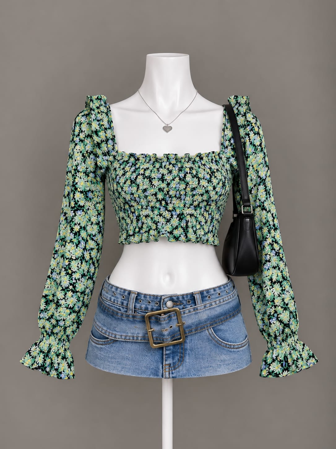 Green Floral Crop Top