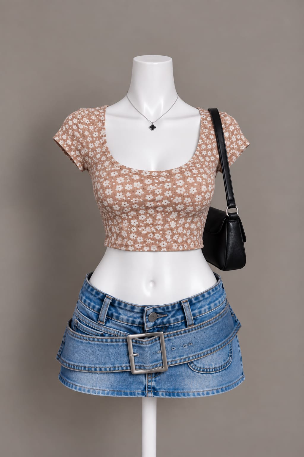 Beige Floral Crop Top