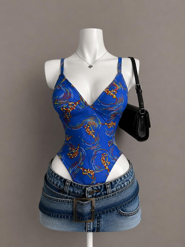 Blue Printed Bodysuit