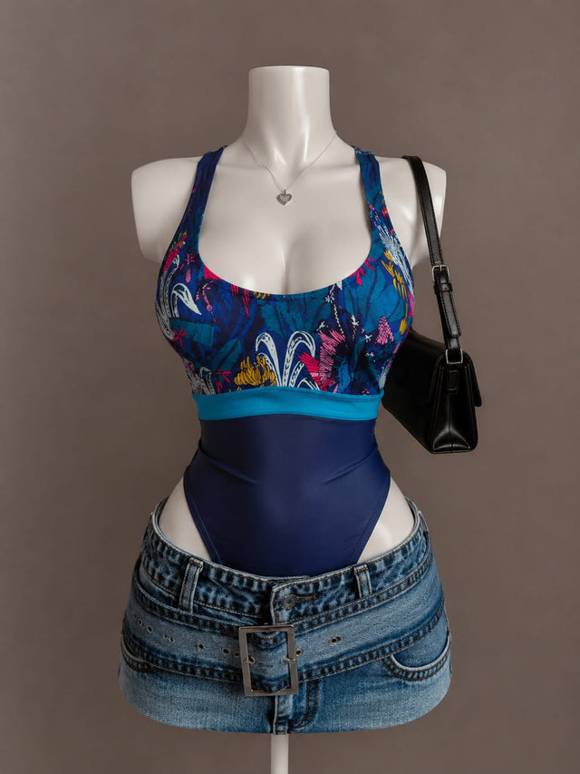 Navy Printed Bodysuit