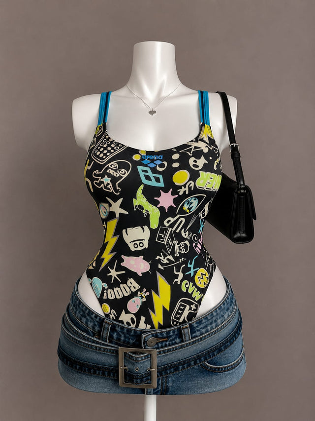 Black Printed Bodysuit