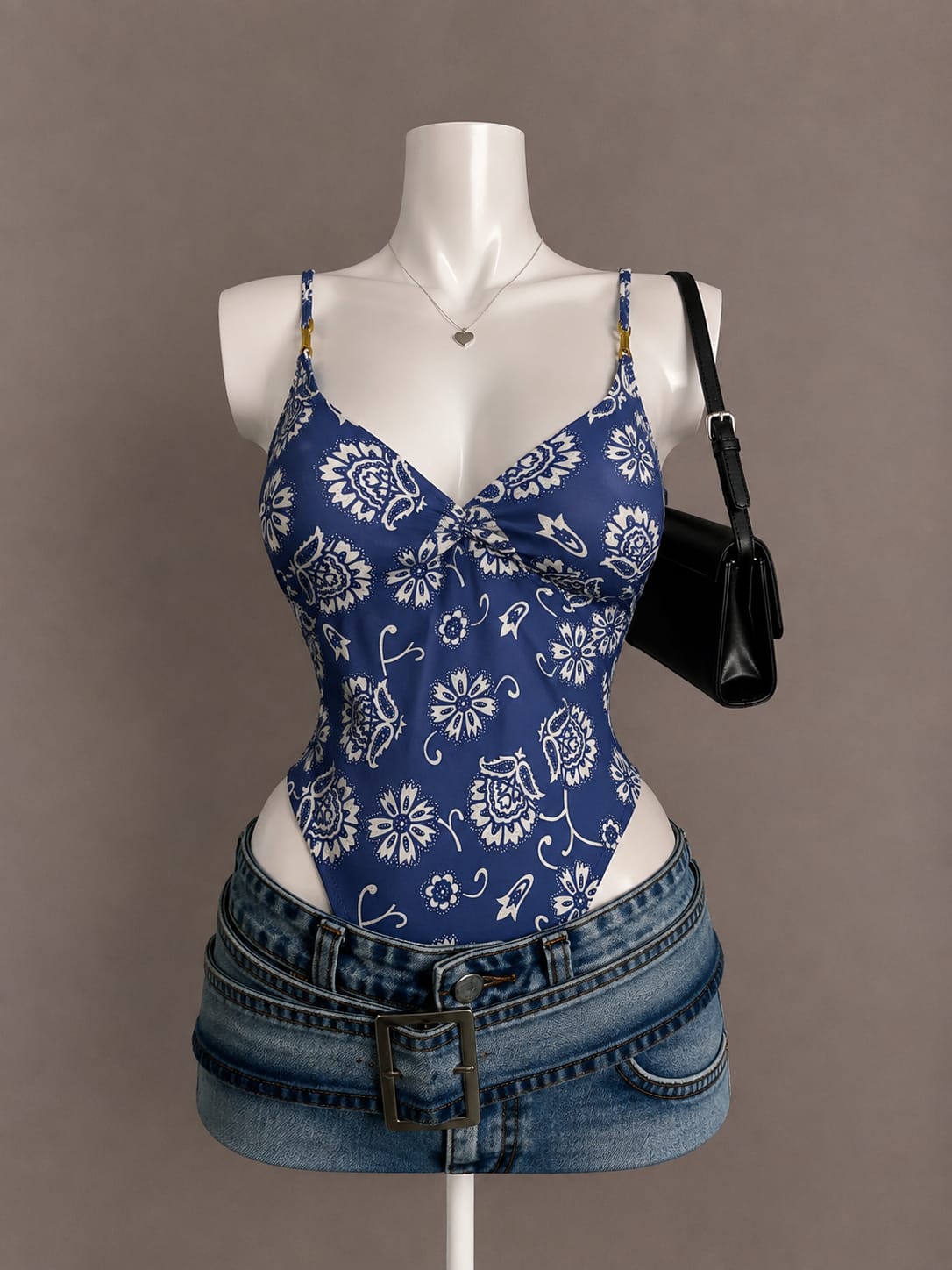 Blue Printed Bodysuit