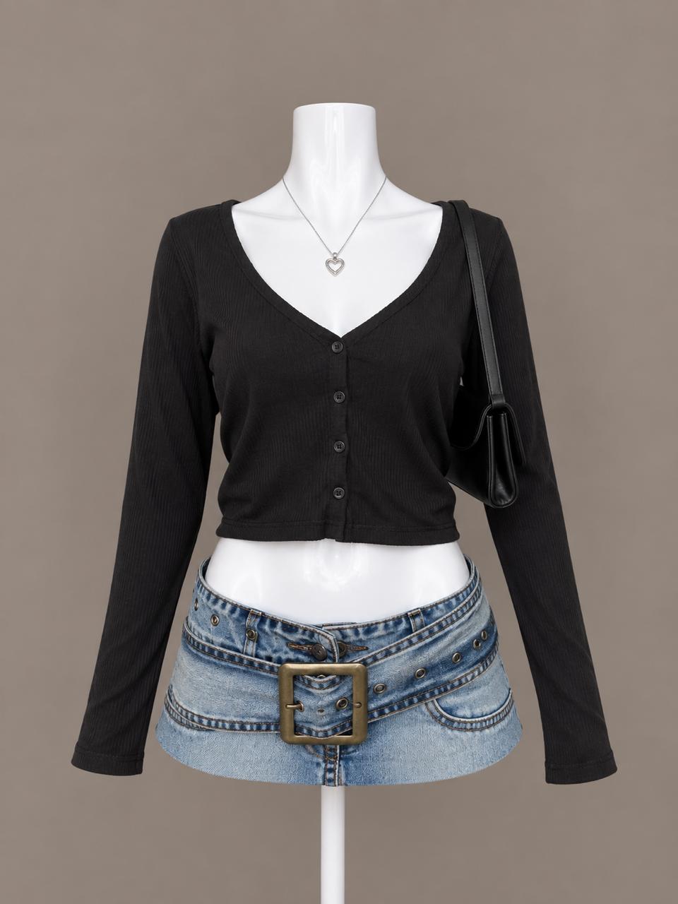 Black Cropped Cardigan