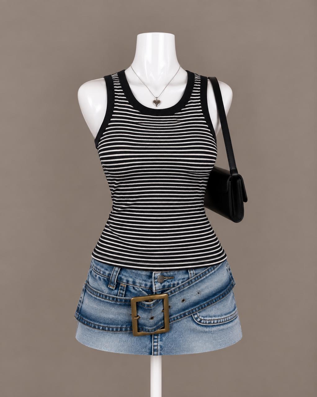 Black White Striped Tank Top
