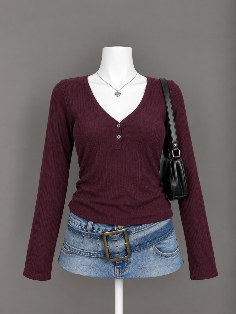 Burgundy Long Sleeve Top