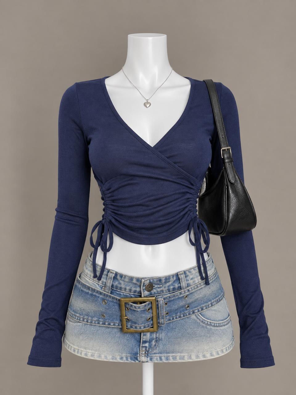 Navy Blue Wrap Top