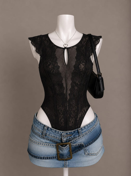 Black lace keyhole bodysuit