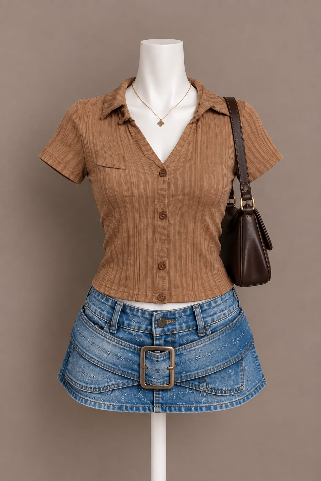Brown Button Top