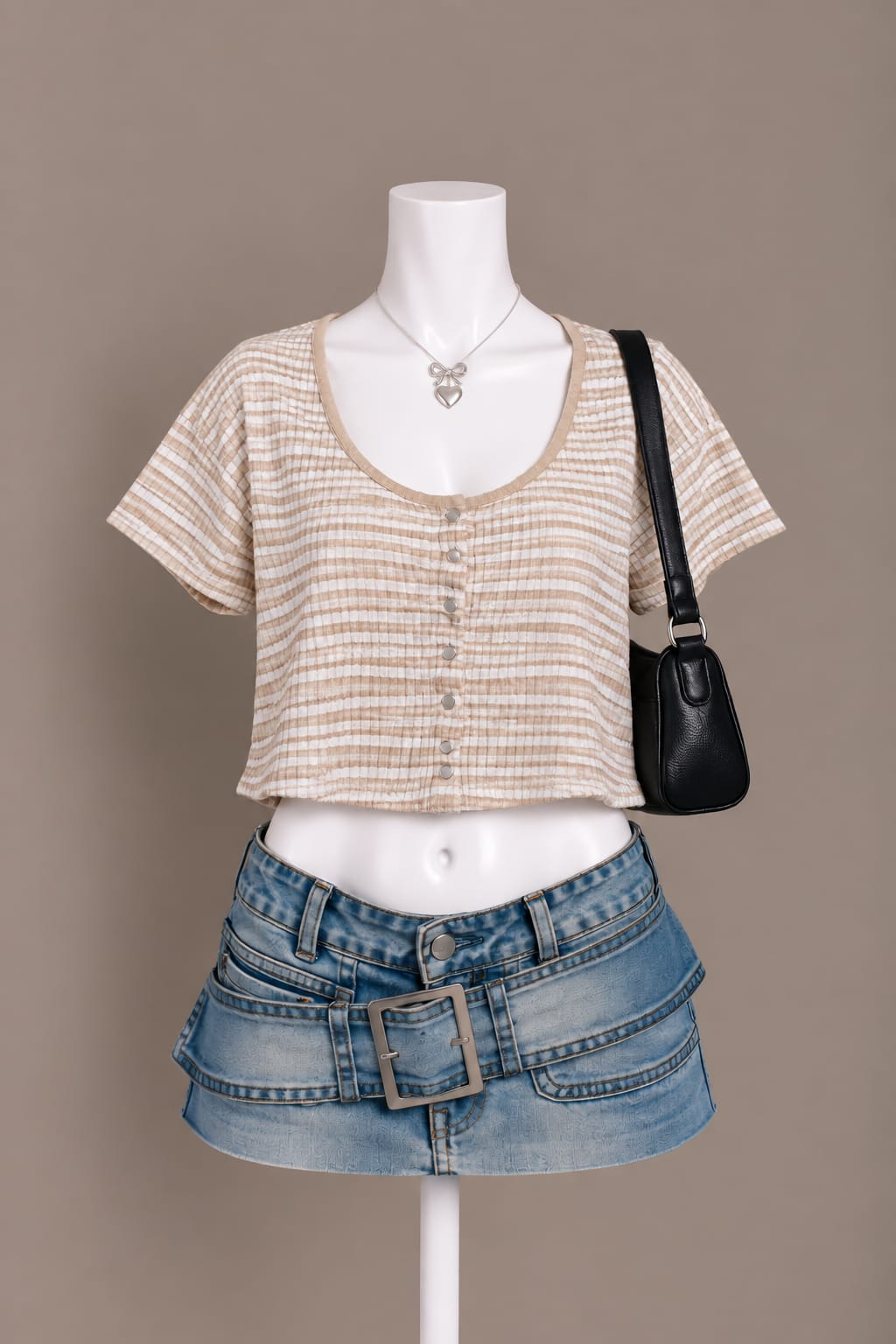 Beige Stripe Crop Top