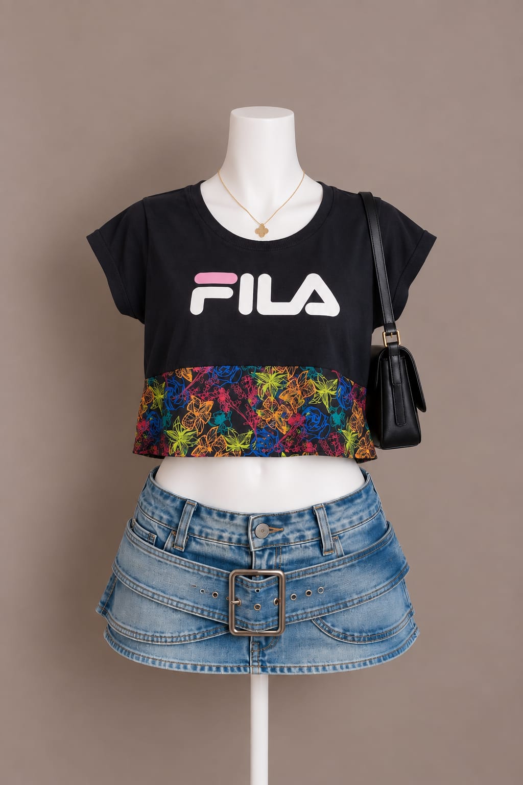 Black Graphic Crop Top